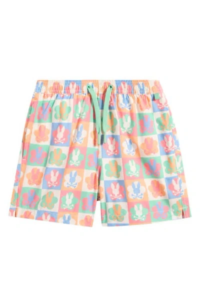 Psycho Bunny Kids' Aiden Bunny Print Swim Trunks In Blue