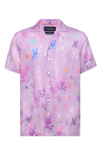 Psycho Bunny Kids' Bunny Print Camp Shirt In Purple
