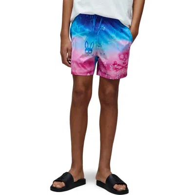 Psycho Bunny Kids' Caspian Allover Bunny Swim Trunks In Multi
