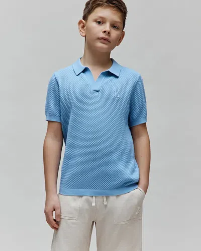 Psycho Bunny Kids Devon Bubble Stitch Knit Polo In Blue