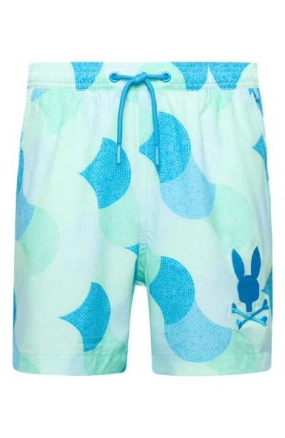 Psycho Bunny Kids' Ethan Allover Print Swim Trunks In Blue