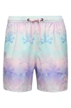 Psycho Bunny Unisex Kids Forster Bunny Printed Swim Trunks - Little Kid, Big Kid In Lavender Gray
