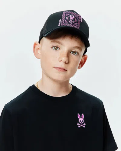 Psycho Bunny Kids Frank Trucker Cap In Black