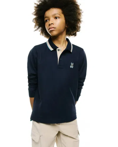 Psycho Bunny Kids' Grover Pique Longsleeve Polo In Blue