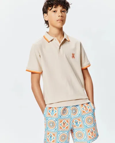 Psycho Bunny Kids Holden Pique Polo In Neutral