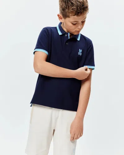 Psycho Bunny Kids Holden Pique Polo In Blue