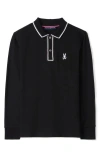 Psycho Bunny Kids' Kent Tipped Long Sleeve Cotton Polo In Black