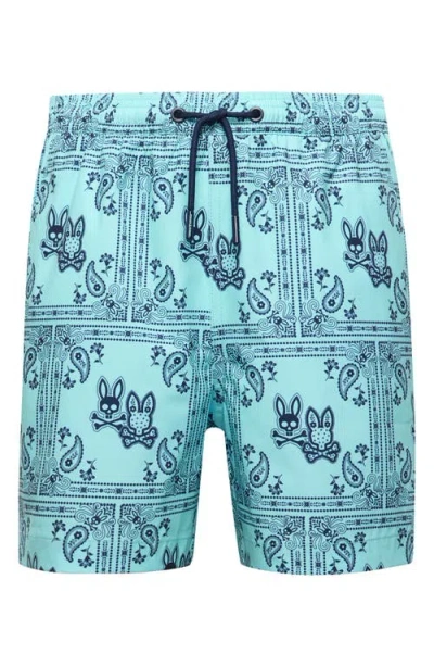 Psycho Bunny Kids' Luke Paisley Print Swim Trunks In Blue