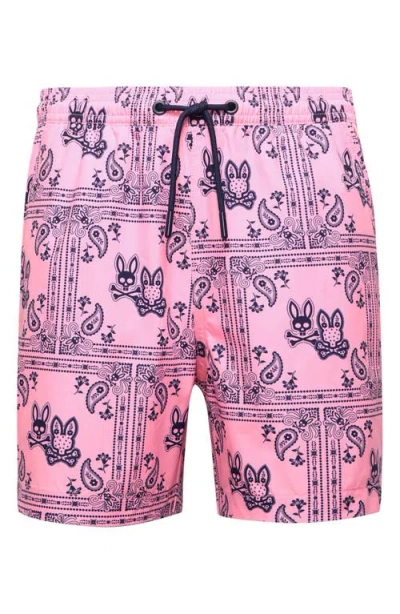 Psycho Bunny Kids' Luke Paisley Print Swim Trunks In Pink