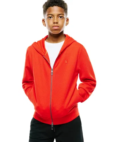 Psycho Bunny Kids Marc Full-zip Hoodie In Red