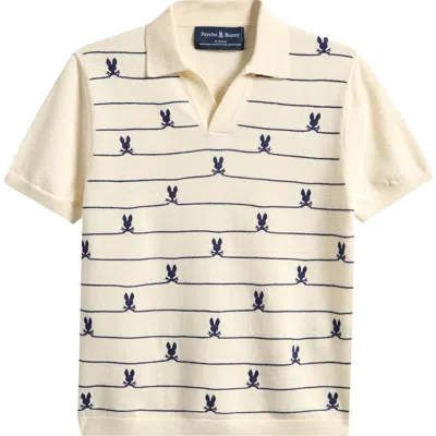 Psycho Bunny Kids' Marvin Stripe Bunny Johnny Collar Shirt In Neutral