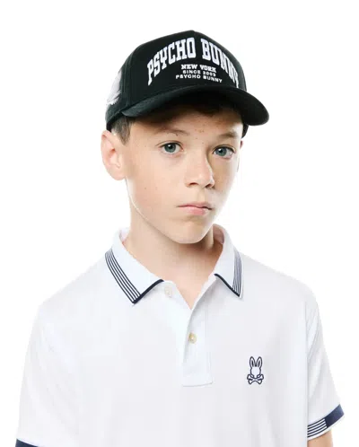 Psycho Bunny Kids Nathaniel A-frame Trucker Cap In 001 Black