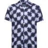 Shop Psycho Bunny Kids' Paros Print Cotton Camp Shirt In Evening Blue