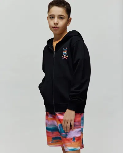 Psycho Bunny Kids Raphael French Terry Full Zip Hoodie In Black