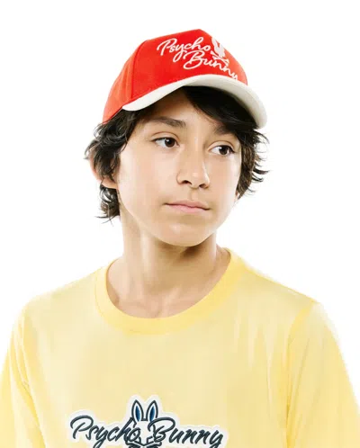 Psycho Bunny Kids Sable A-frame Trucker Cap In Red