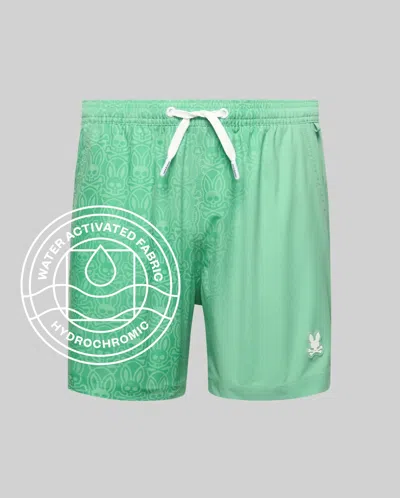 Psycho Bunny Kids Samos Hydrochromic Printed Swim Trunk 2 3/4"- 5 1/4" In Green
