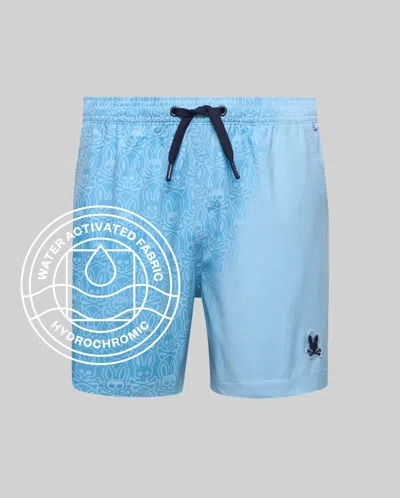 Psycho Bunny Kids Samos Hydrochromic Printed Swim Trunk 2 3/4"- 5 1/4" In Blue