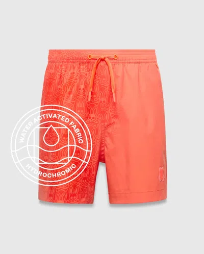 Psycho Bunny Kids Samos Hydrochromic Printed Swim Trunk 2 3/4"- 5 1/4" In Orange
