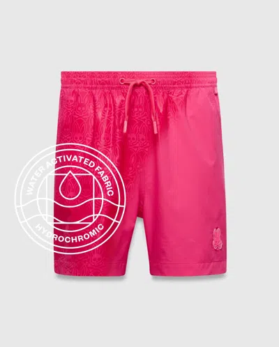 Psycho Bunny Kids Samos Hydrochromic Printed Swim Trunk 2 3/4"- 5 1/4" In Pink