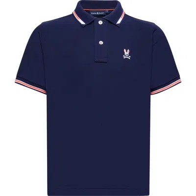 Psycho Bunny Kids' Stirling Tipped Cotton Piqué Polo In Evening Blue