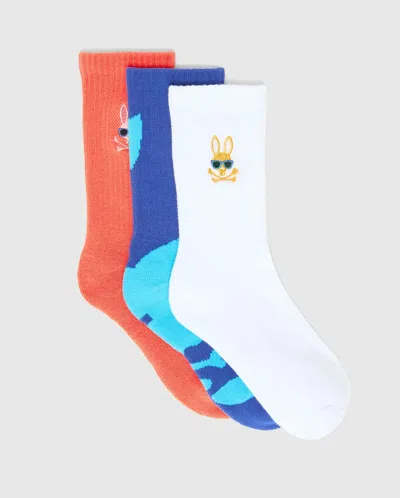 Psycho Bunny Kids Sunny 3 Pack Sport Socks In Blue