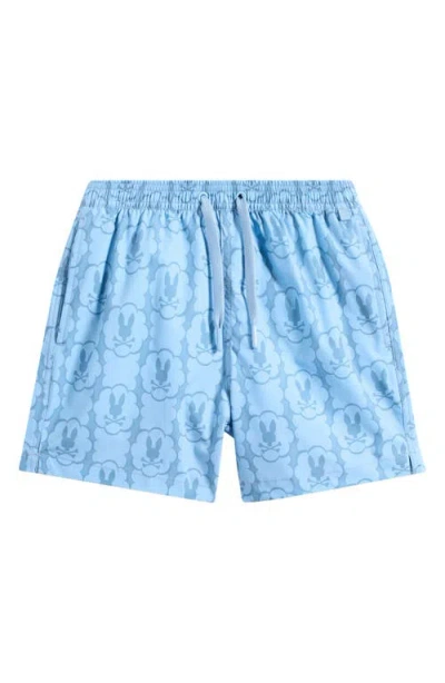 Psycho Bunny Kids' Toby Bunny Print Swim Trunks In Blue