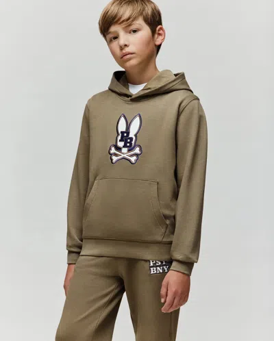 Psycho Bunny Kids Wade Cord Patch Hoodie In Green