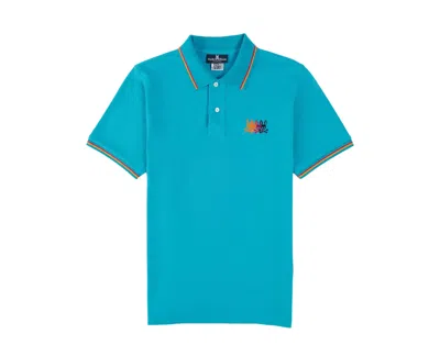 Psycho Bunny Lafayette Embroidered Stripe Polo Placid Sea Shirt B6k964u1pc-pcs In Blue