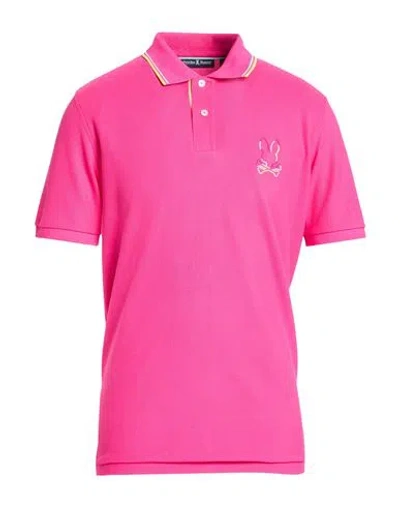 Psycho Bunny Man Polo Shirt Fuchsia Size 42 Pima Cotton In Pink
