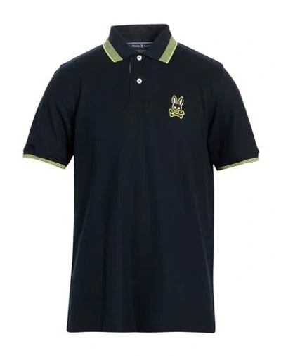 Psycho Bunny Man Polo Shirt Midnight Blue Size 42 Pima Cotton In Black