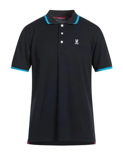 Psycho Bunny Man Polo Shirt Midnight Blue Size 42 Pima Cotton In Black