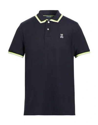 Psycho Bunny Man Polo Shirt Midnight Blue Size 46 Pima Cotton In Black