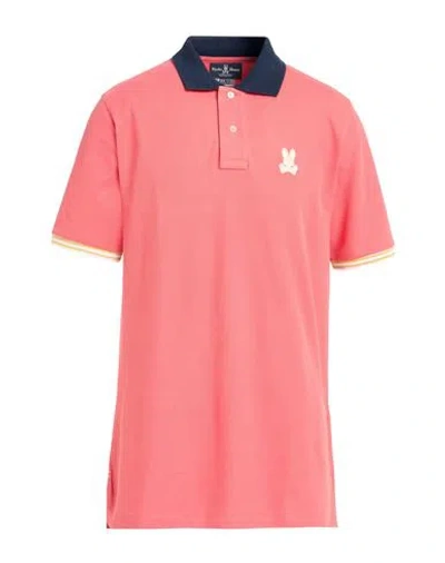 Psycho Bunny Man Polo Shirt Salmon Pink Size 48 Pima Cotton