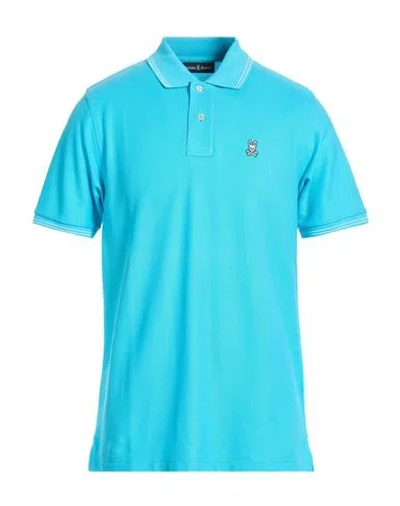 Psycho Bunny Man Polo Shirt Turquoise Size 42 Pima Cotton In Blue