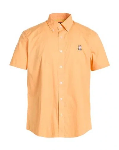 Psycho Bunny Man Shirt Mandarin Size M Pima Cotton, Elastane In Orange