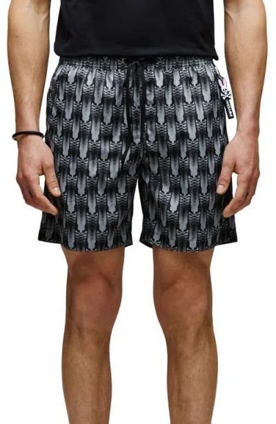 Psycho Bunny Matthew Allover Bunny Print Swim Trunks In Black