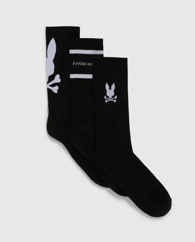 Psycho Bunny Men's 3 Pack Sport Sock In 001 Black