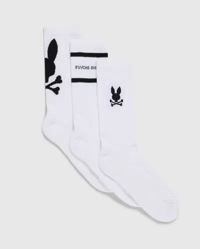 Psycho Bunny Men's 3 Pack Sport Sock In 100 White