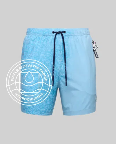 Psycho Bunny Men's Big And Tall Samos Hydrochromic Swim Trunk 6" In Blue