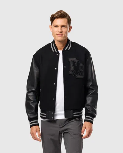 Psycho Bunny Men's Brayden Wool Leather Varsity Bomber In Black