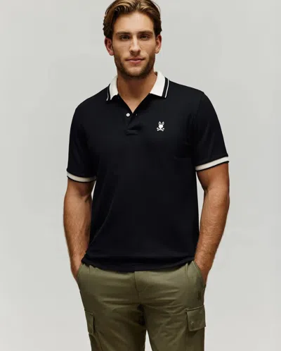 Psycho Bunny Men's Indigo Textured Collar Pique Polo In Black
