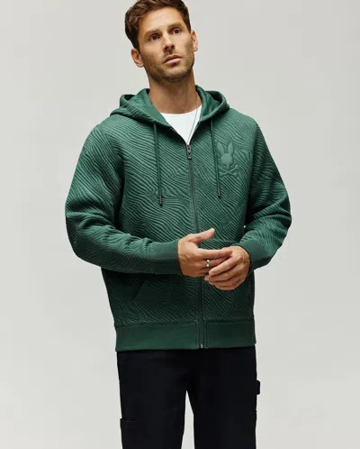 Psycho Bunny Men's Kendrick Double Knit Jacquard Zip Textured Hoodie In Green
