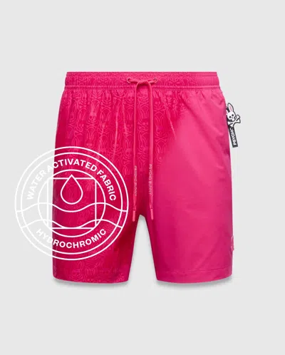 Psycho Bunny Men's Samos Hydrochromic Printed Swim Trunk 6" In Pink