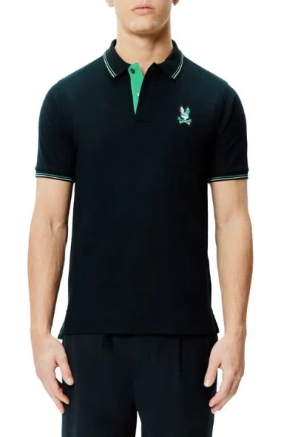 Psycho Bunny Nate Tipped Pima Cotton Piqué Polo In Black