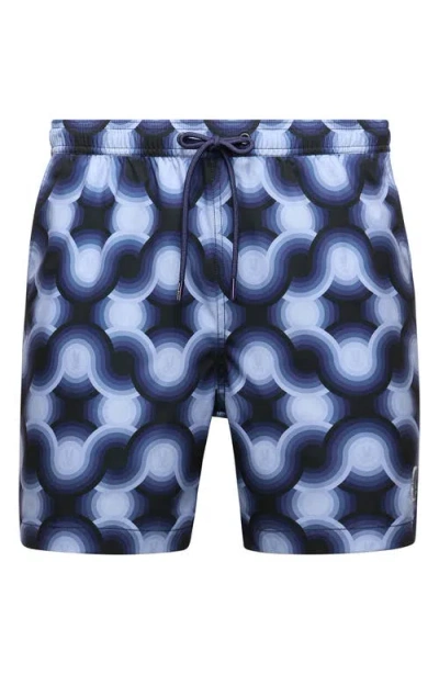 Psycho Bunny Paros Print Swim Trunks In Evening Blue