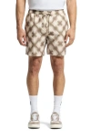 Psycho Bunny Paros Print Swim Trunks In Natural Linen