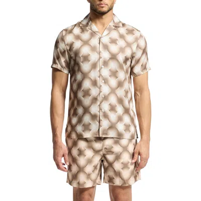 Psycho Bunny Paros Wave Print Lyocell Camp Shirt In Natural Linen