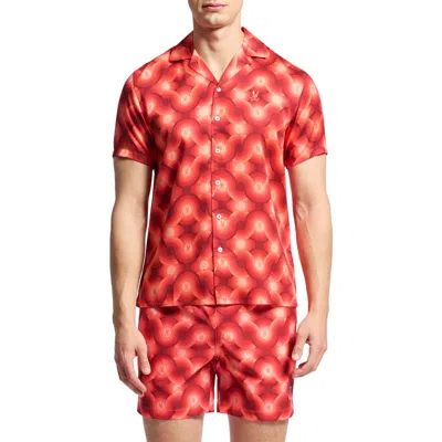 Psycho Bunny Paros Wave Print Lyocell Camp Shirt In Orange