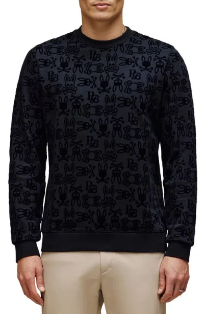 Psycho Bunny Reed Flocked Logo Sweatshirt In Black
