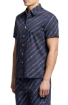 Psycho Bunny Renmark Short Sleeve Stretch Poplin Woven Button-up Shirt In Evening Blue